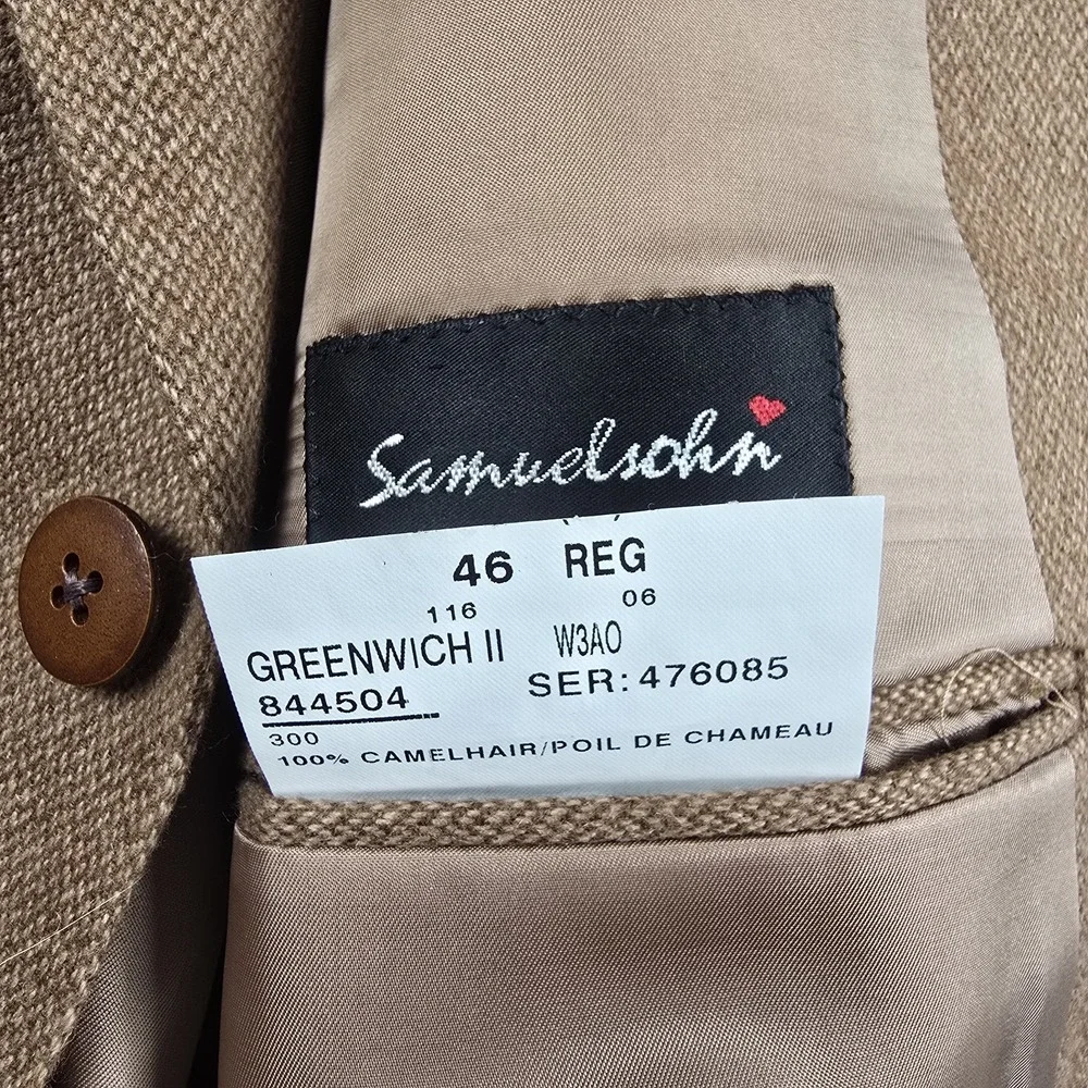 Samuelsohn Greenwich II Camelhair Sport Coat Men's Size 46R Brown 3 Button Notch